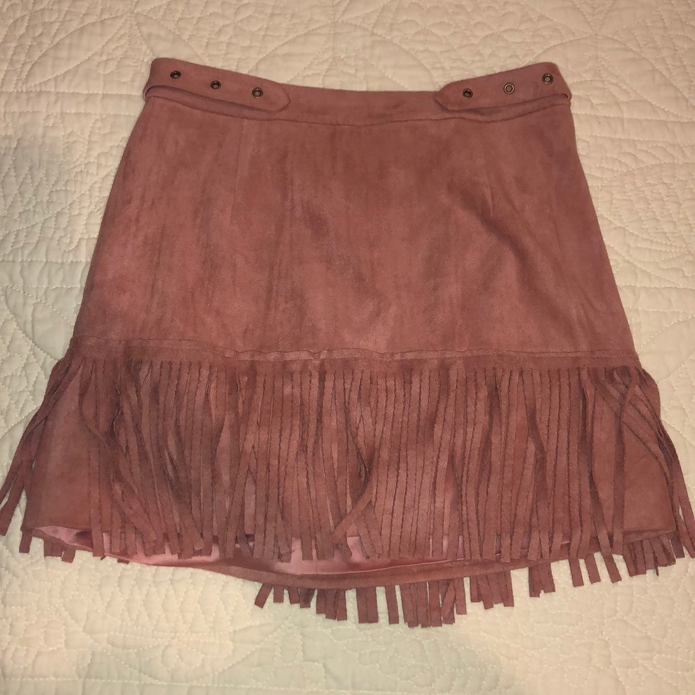 Kittenish Pink Fringe Mini Skirt